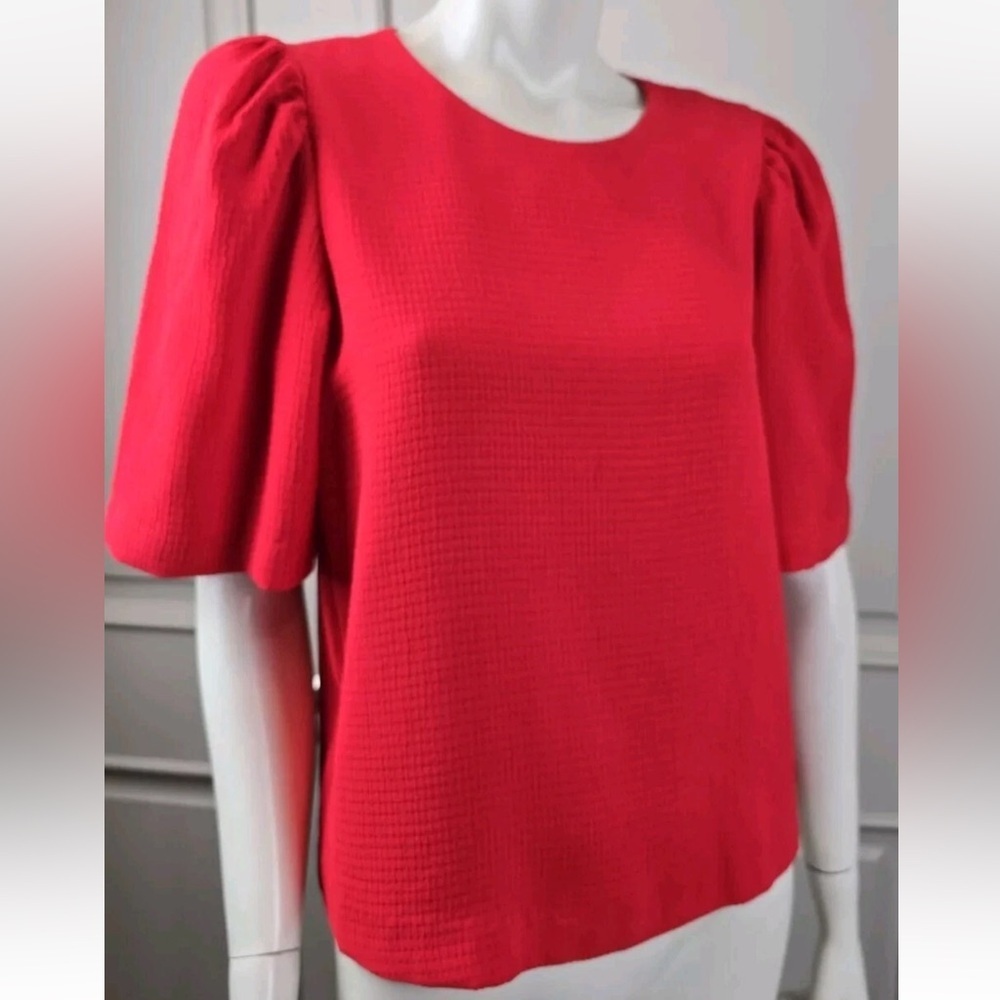 H&M Vibrant Red Puffed Sleeve Textured Blouse